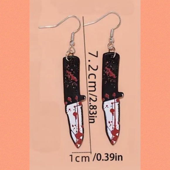 Earrings, Bloody Knives #4, NIP, Perfect Horror Movie Night Accessory - Picture 6 of 7